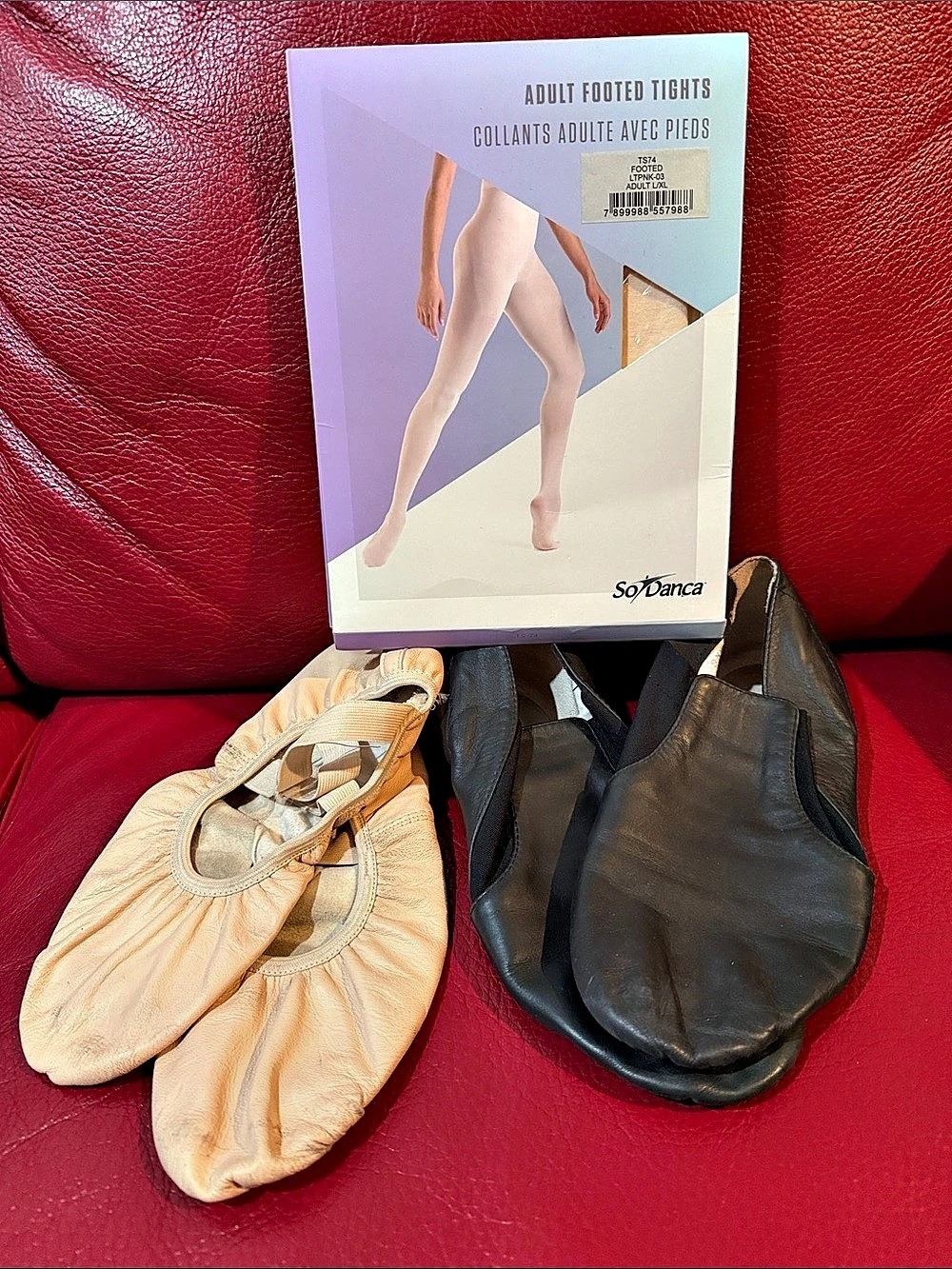 So Danca Adult Footed Tights Ballet Flats Pink & Black size 8